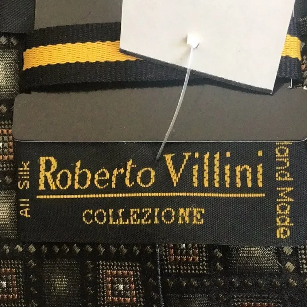 NWT Roberto Villini all silk handmade Squares Tie